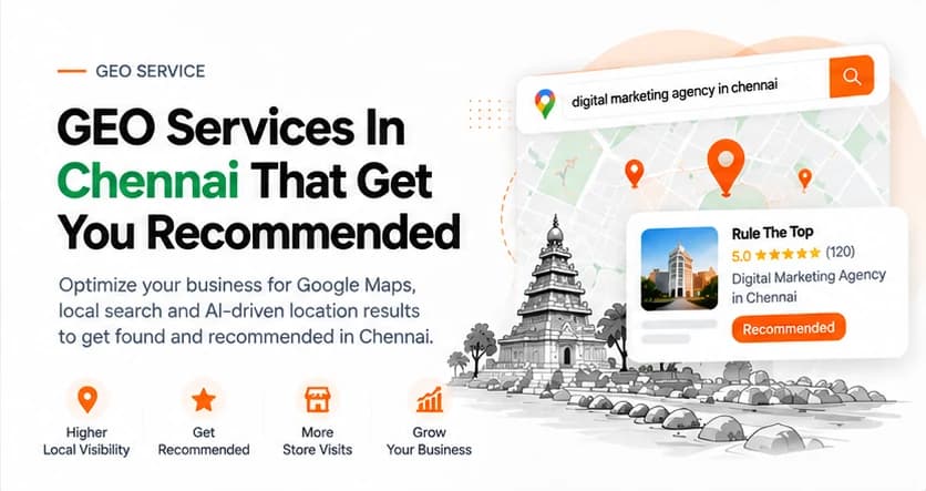 GEO services in Chennai: a Google Maps search for a digital marketing agency in Chennai, with a recommended local listing